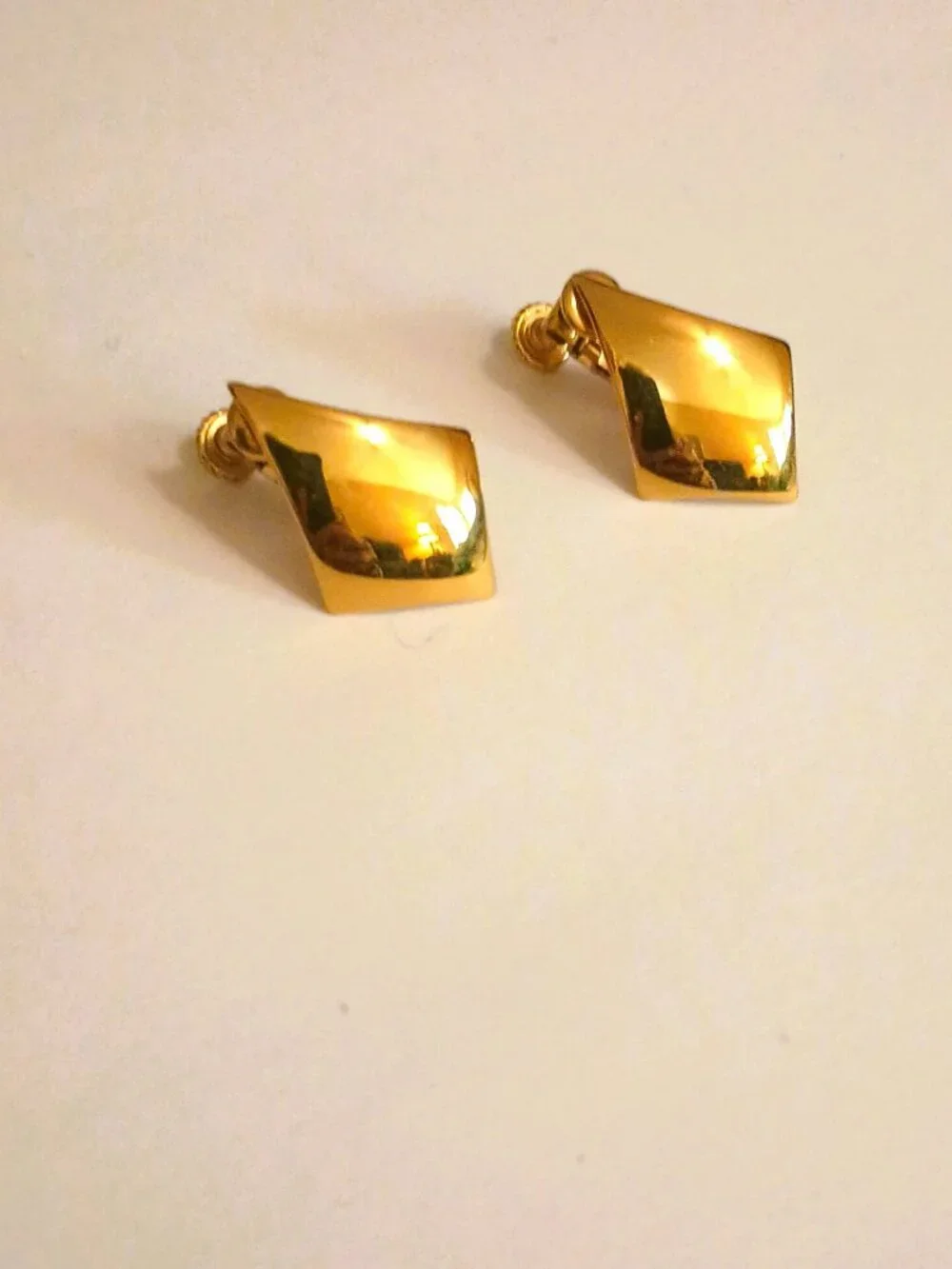 Napier Gold Diamond Shaped Earrings Screw Back Clip On Jewelry